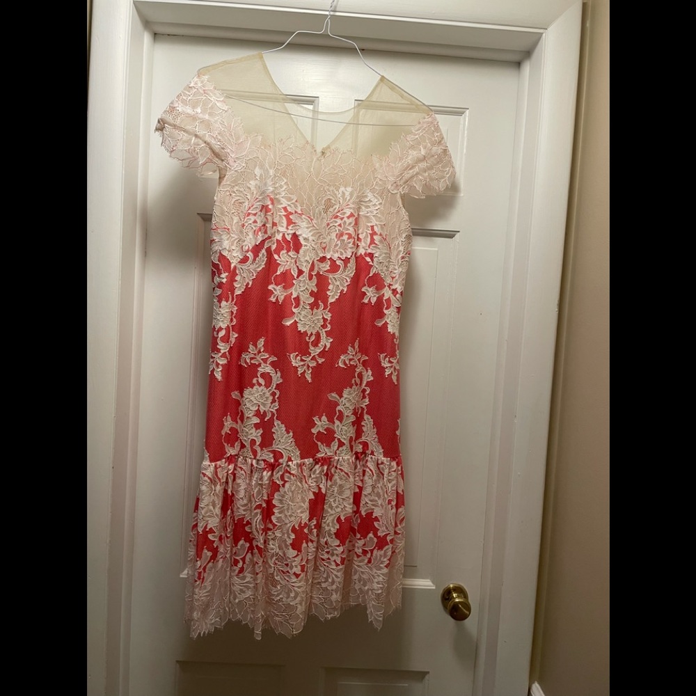 Coral and lace dress